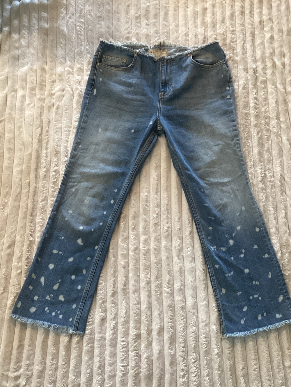 Free People Light Blue Bleach-Splatter Wide Leg Jeans
